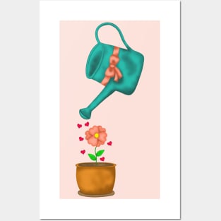 Watering can and flower Posters and Art